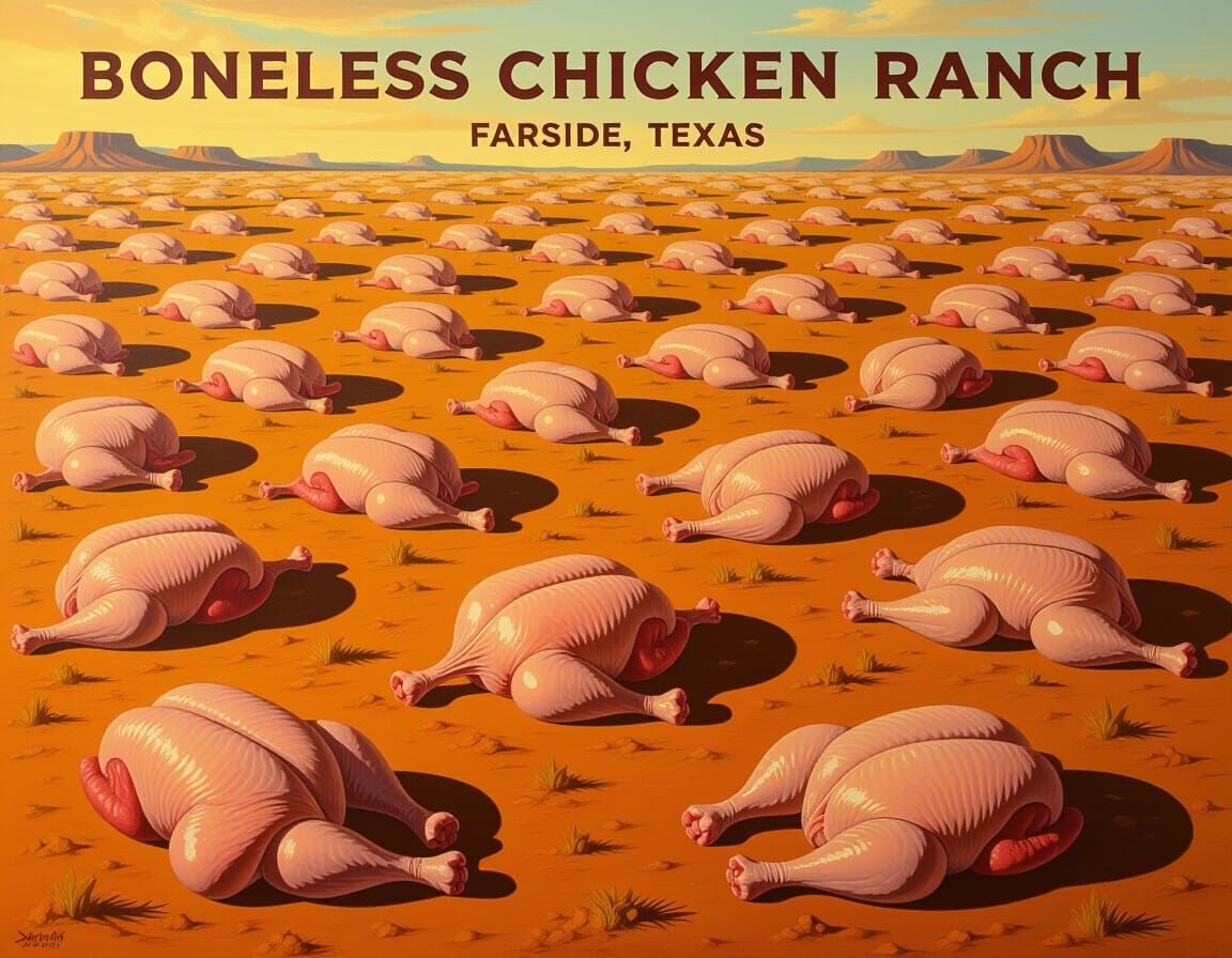 Surreal Boneless Chicken Ranch in Farside Texas