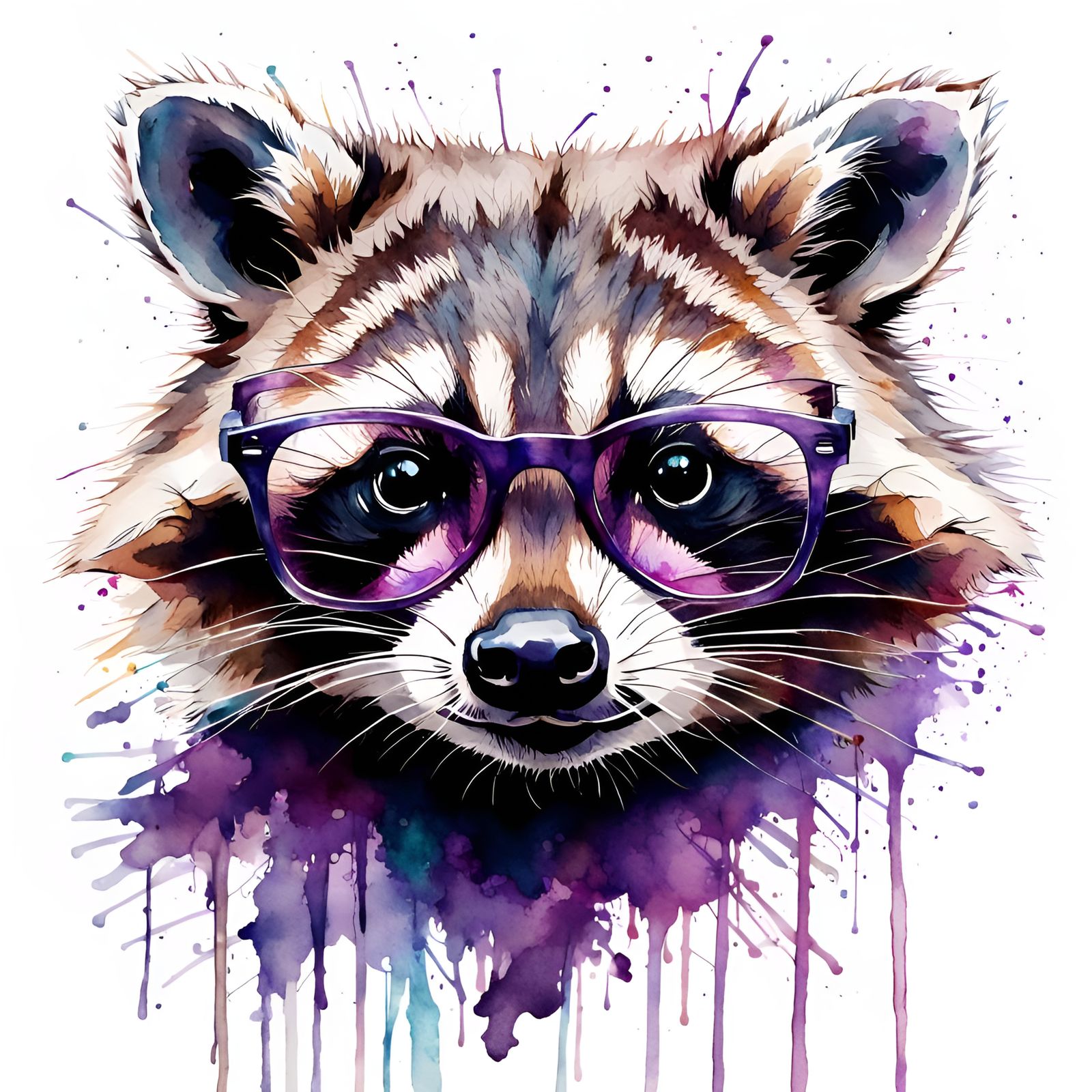 Raccoon in Glasses: Watercolour Art