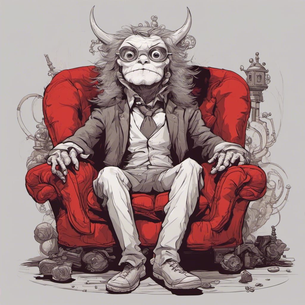 Cute Monster on Red Sofa in Vector Art Style