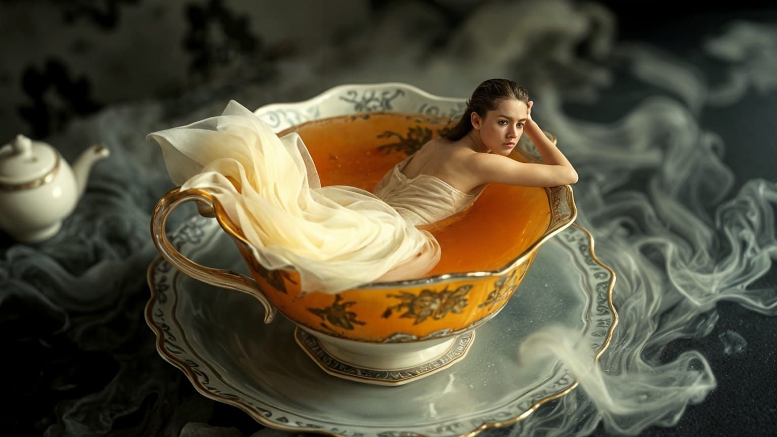 Teacup with Swimmer: Cinematic Film Still