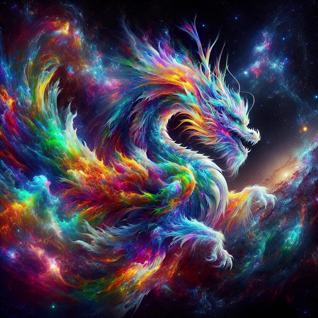 Colorful Dragon Emerges from Starry Galaxy