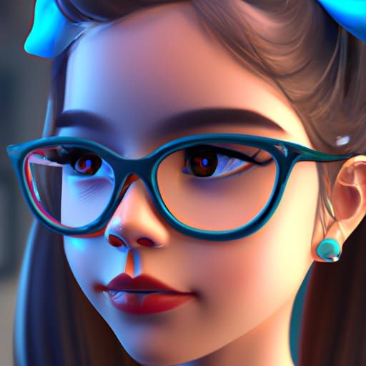 1950s Girl with Cat-Eye Glasses in Rockwell Style