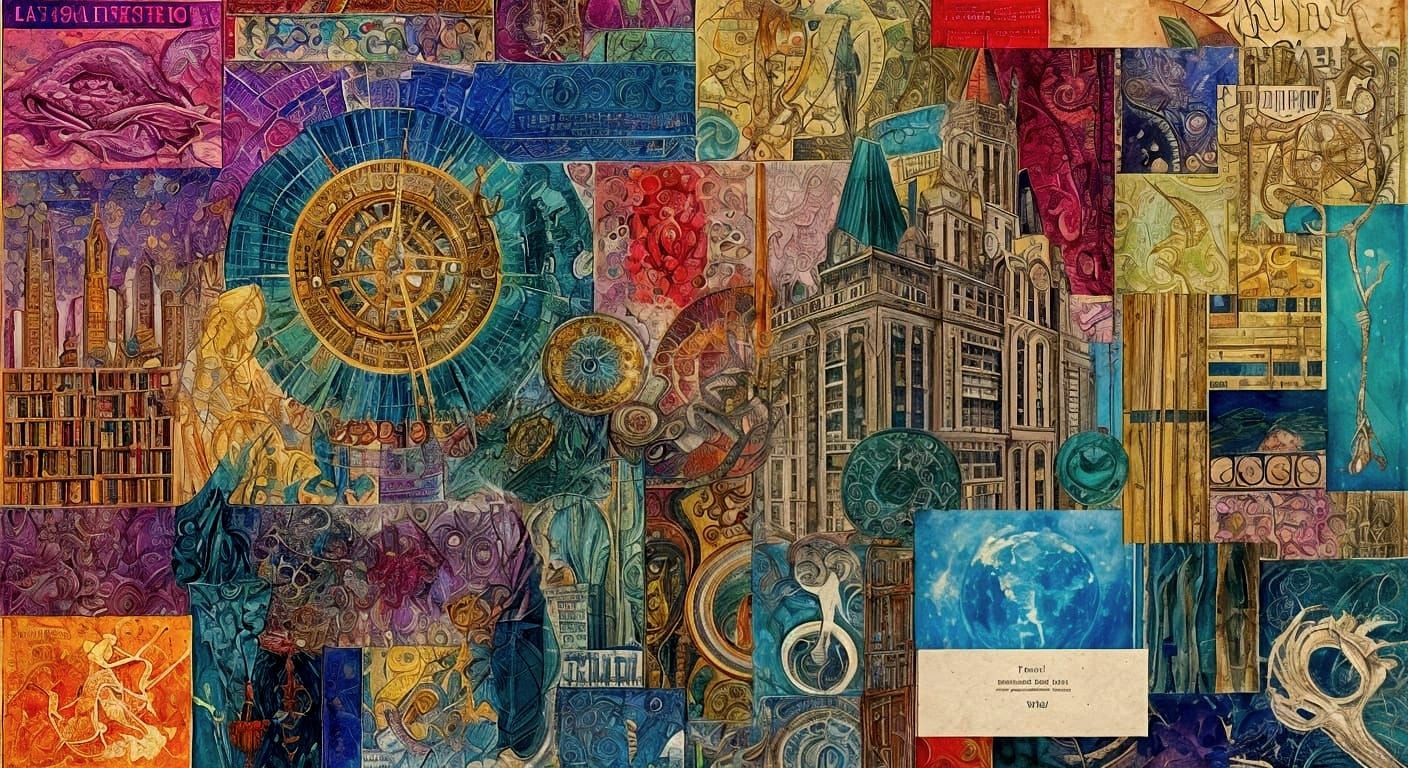 Fantasy Bookshelf Collage with Magic and Textures