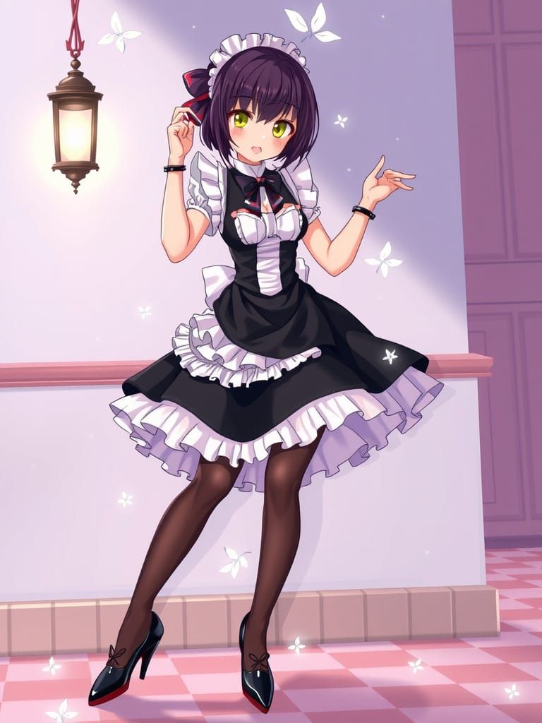 Anime French Maid with Exaggerated Features and Vibrant Colo...