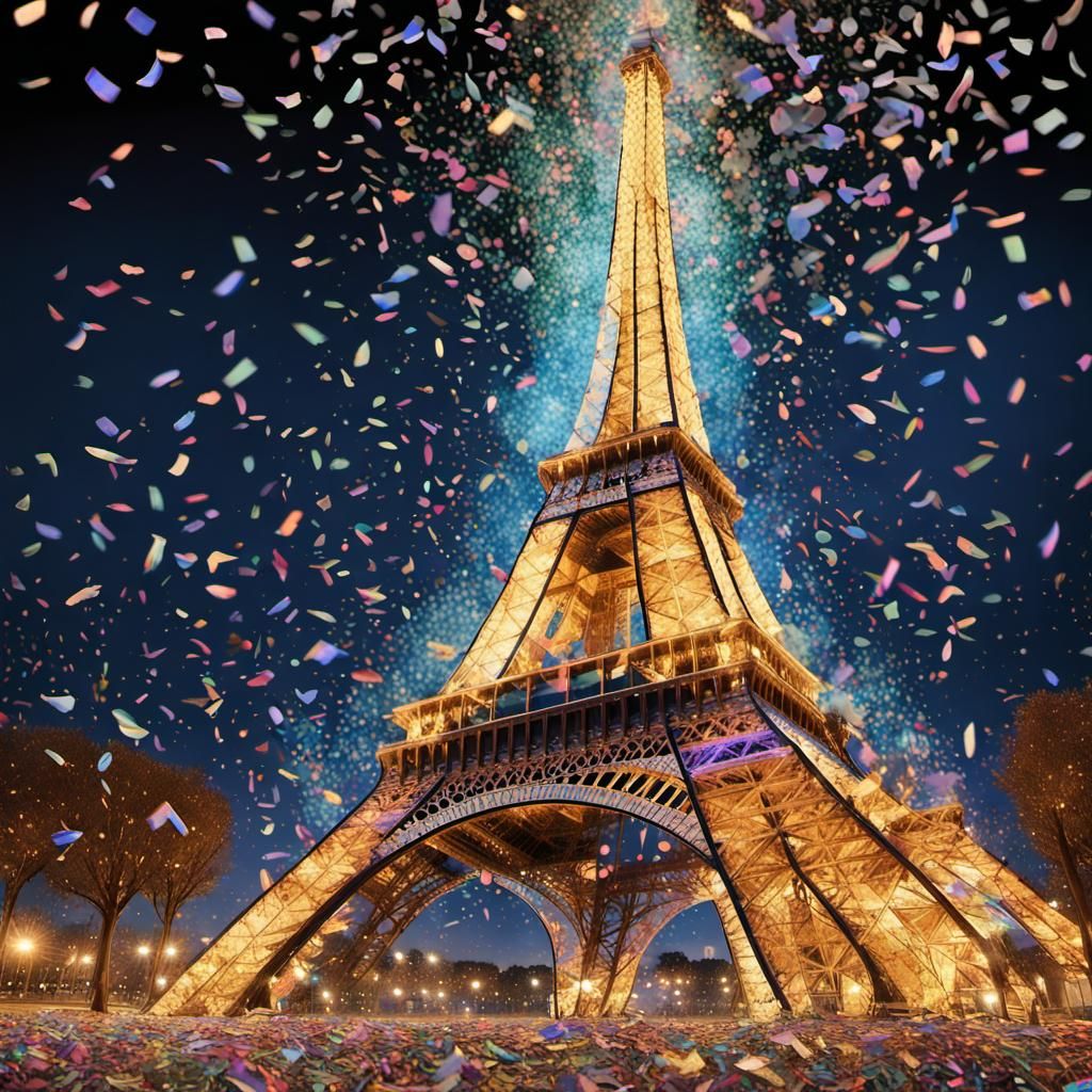 Eiffel Tower in Confetti, Van Gogh Style