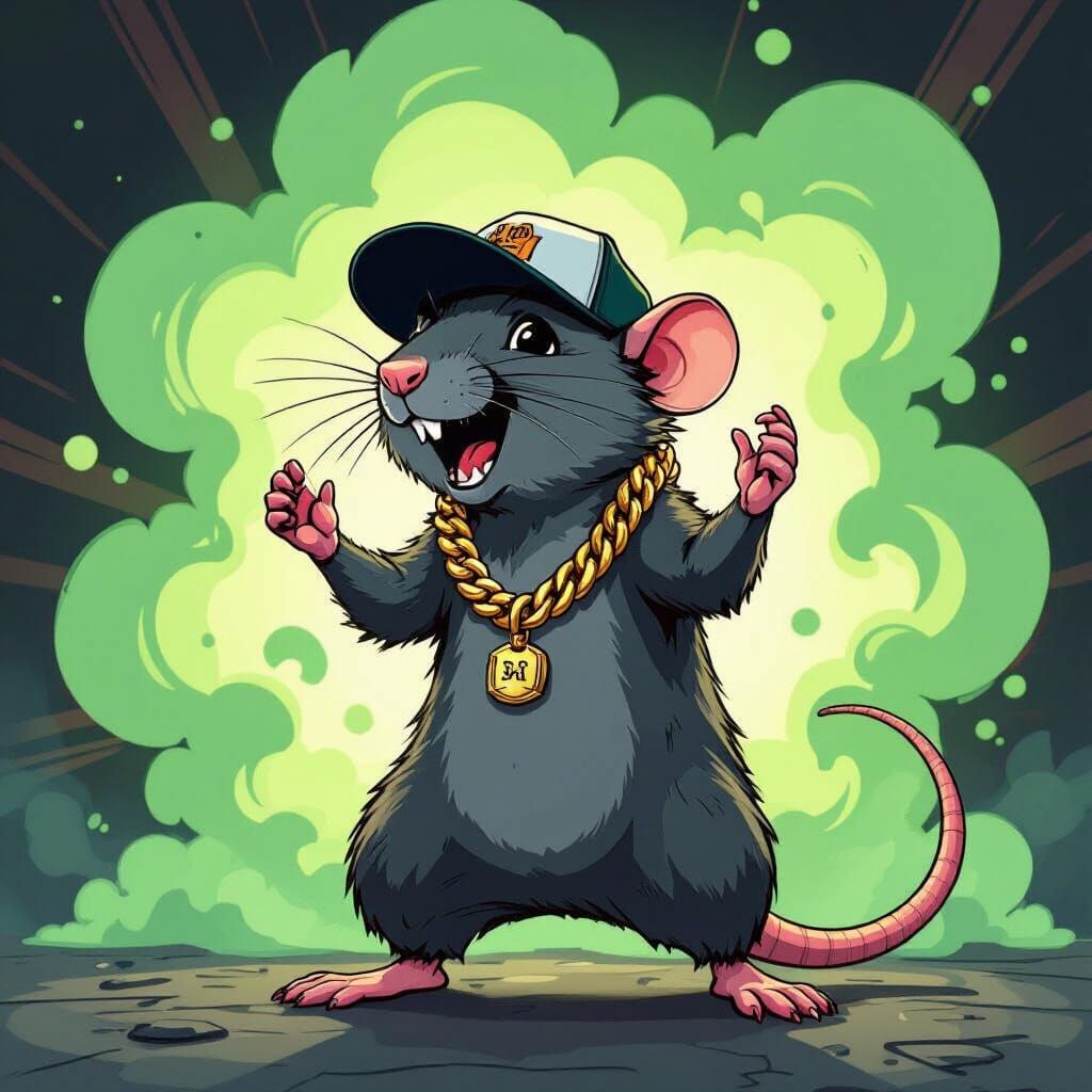 Rapper Rat with Green Gas Cloud in Comic Book Style