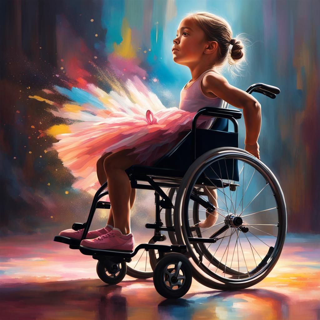 Hyperrealistic Ballerina in Wheelchair Splash Art