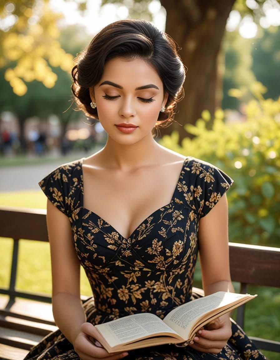 Vintage Glamour: Indonesian Woman Reading in Golden Hour