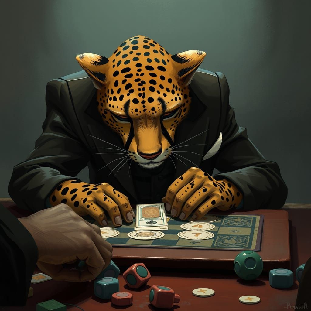 Cheetah Cheating at Board Game, Digital Painting