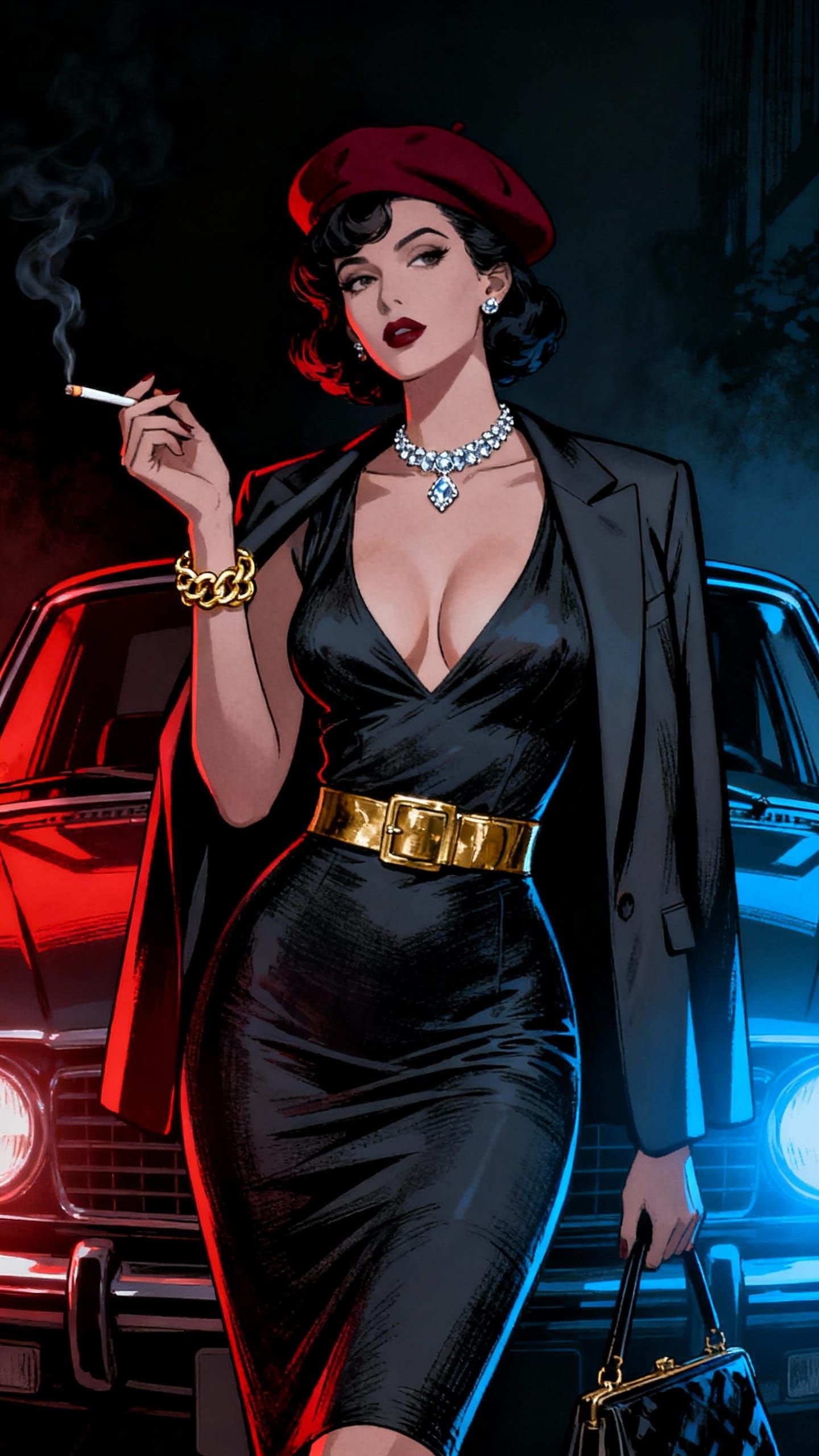 Chic Woman in Noir Style with Dramatic Lighting