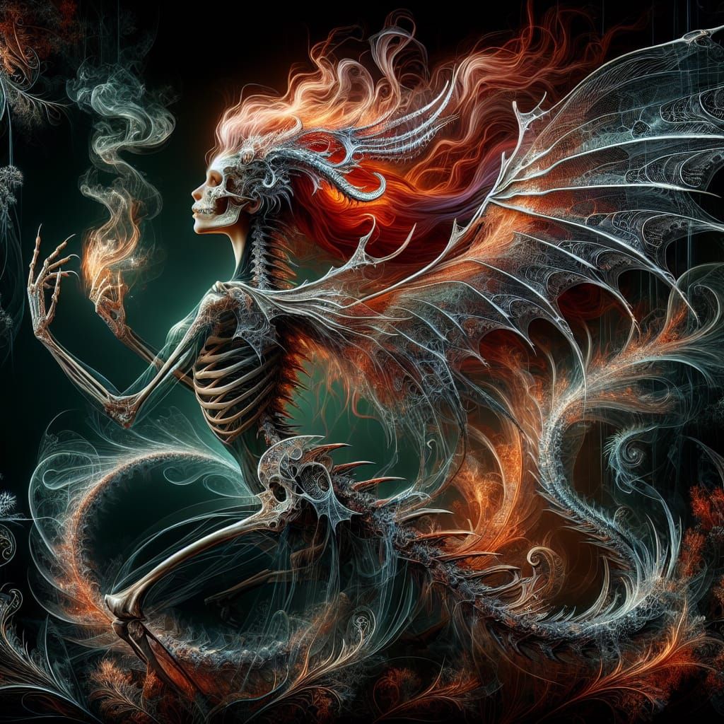 Dragon-Woman with Glass Wings in Surreal Setting