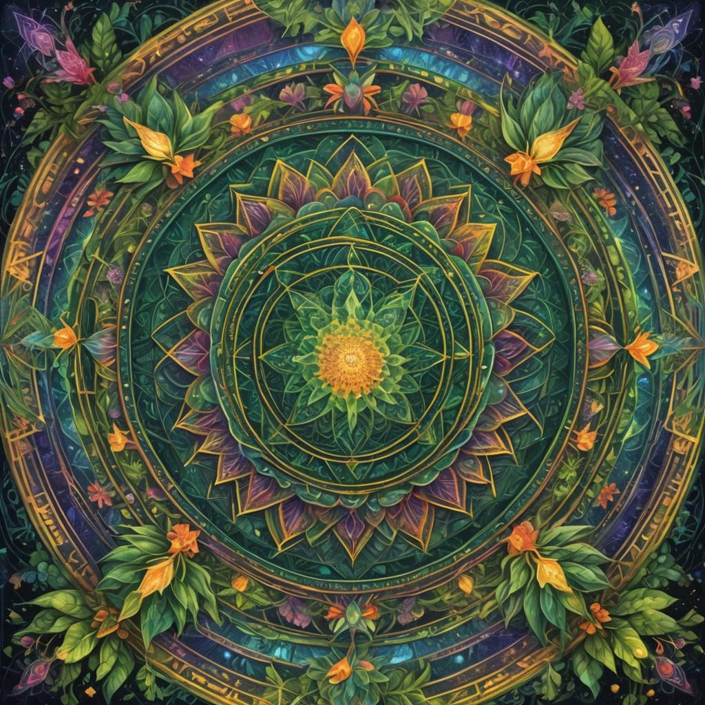 Botanical Mandala in Visionary Art Style
