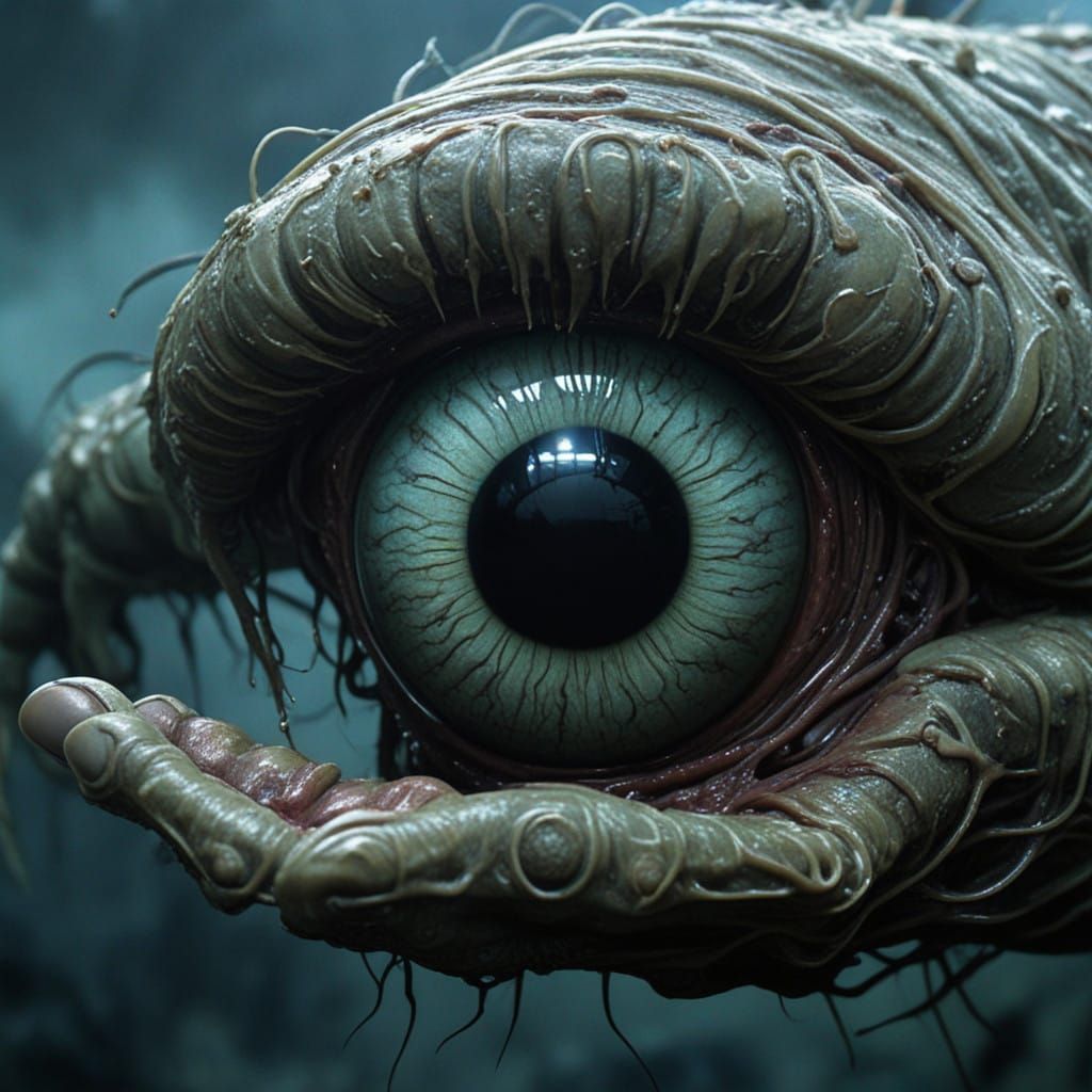 Sinister One Eyed Alien Parasite Hand Charges Towards the Vi...