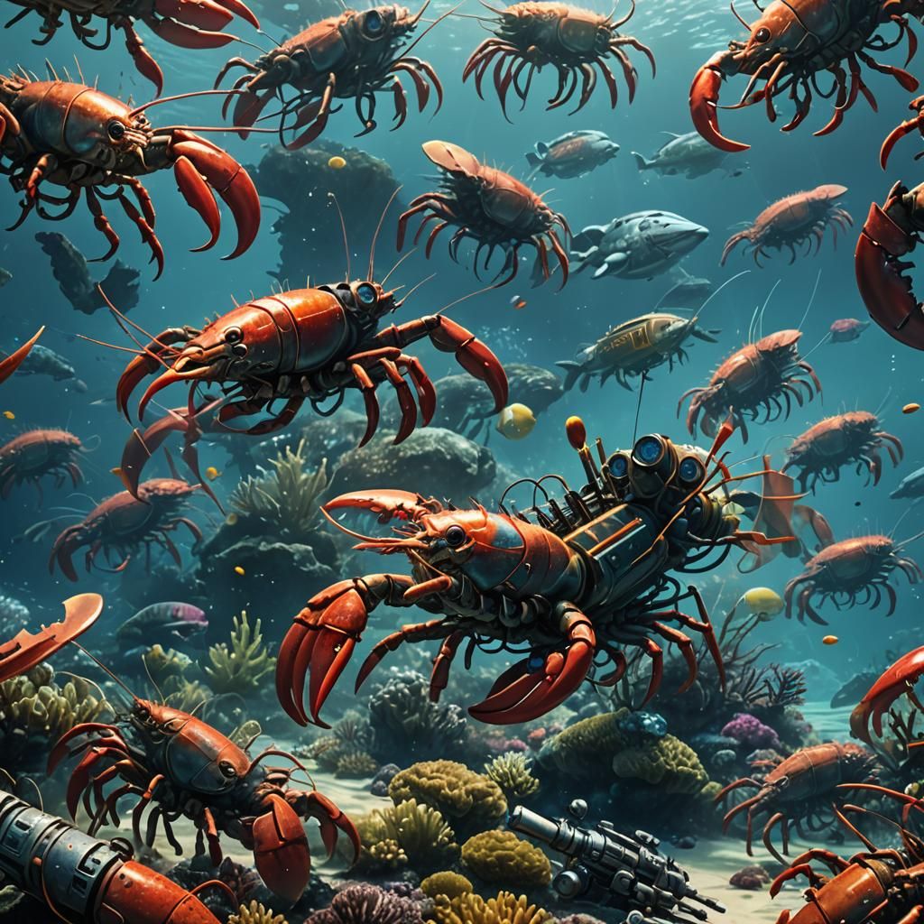 Underwater Lobster Soldiers in Sci-Fi Fantasy World