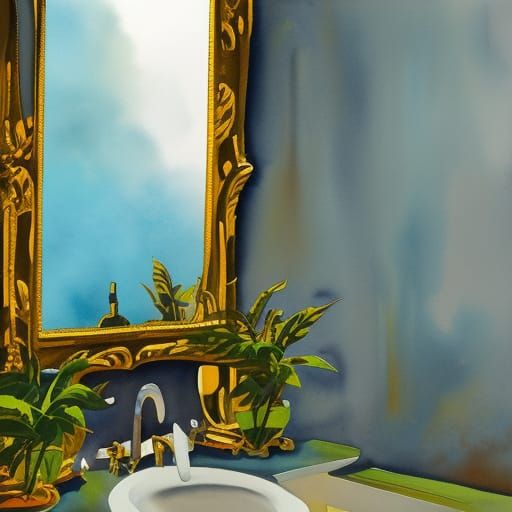Steamy Bathroom Mirror in Gouache Watercolor Style