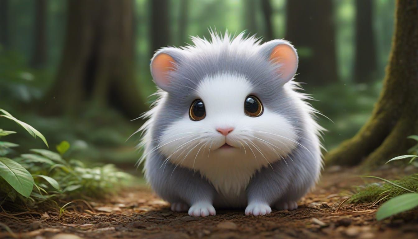 Orochimaru from Naruto as a chibi hamster in a forest settin...