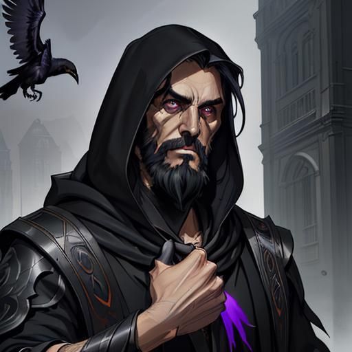 Ominous Man with Raven: Hyperdetailed Digital Portrait