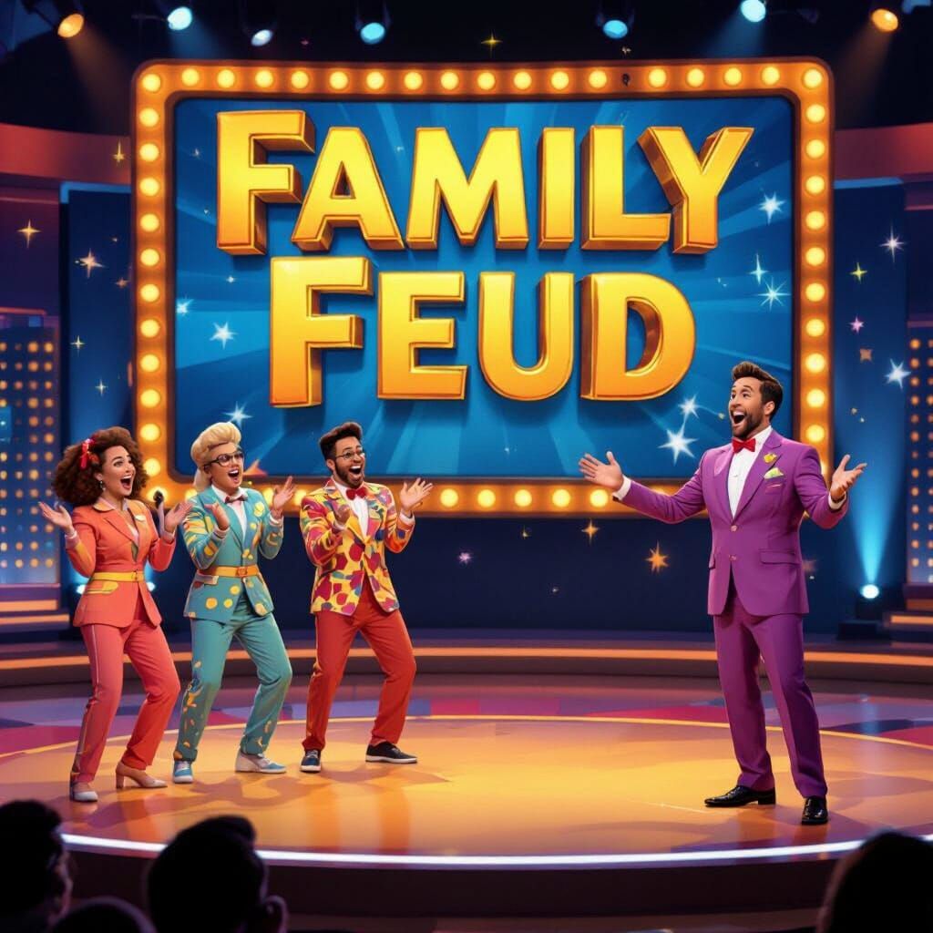 Family Feud Game Show in Cartoon Style