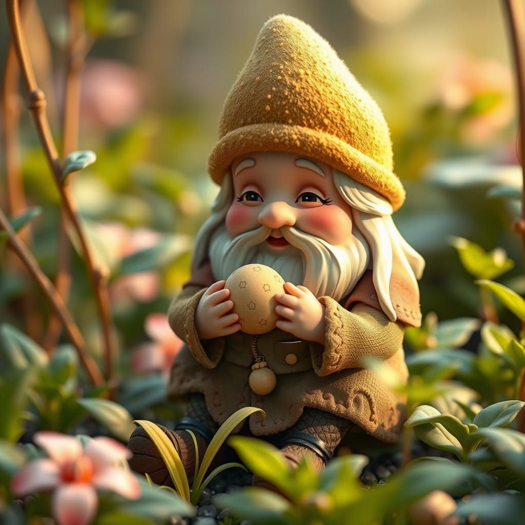 Garden Gnome Cradling Baby Gnome: 3D Anime Art