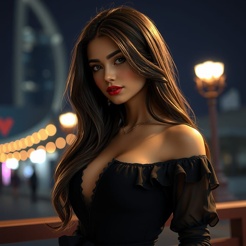 Elegant Kuwaiti Woman in Mini Dress at Night