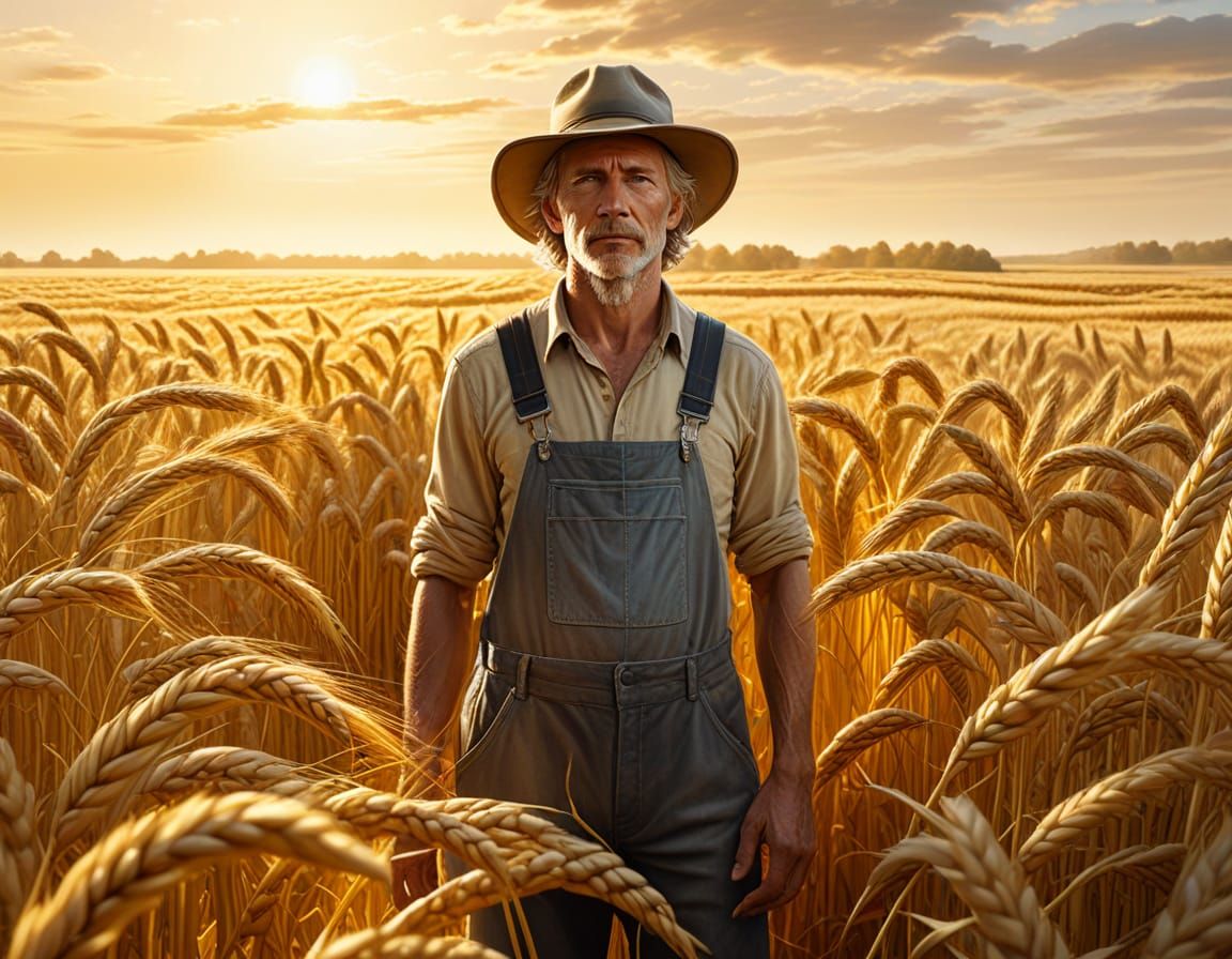 Harvester Portrait in Golden Wheat Field