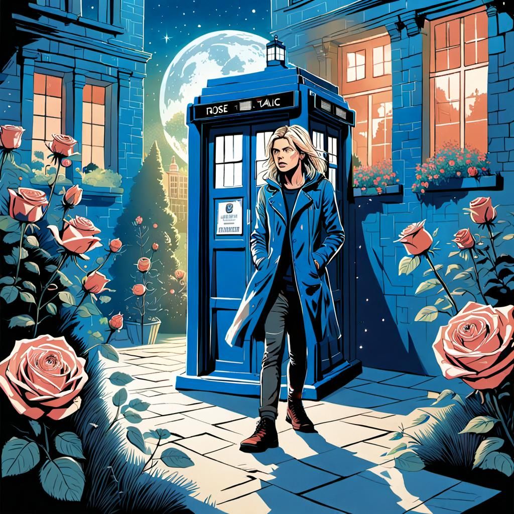 Rose Tyler and TARDIS: Sci-Fi Romance Illustration