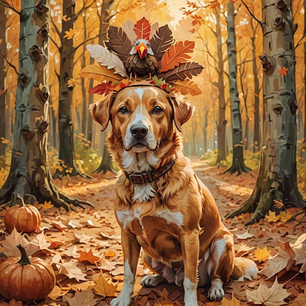 Whimsical Dog in Autumnal Forest