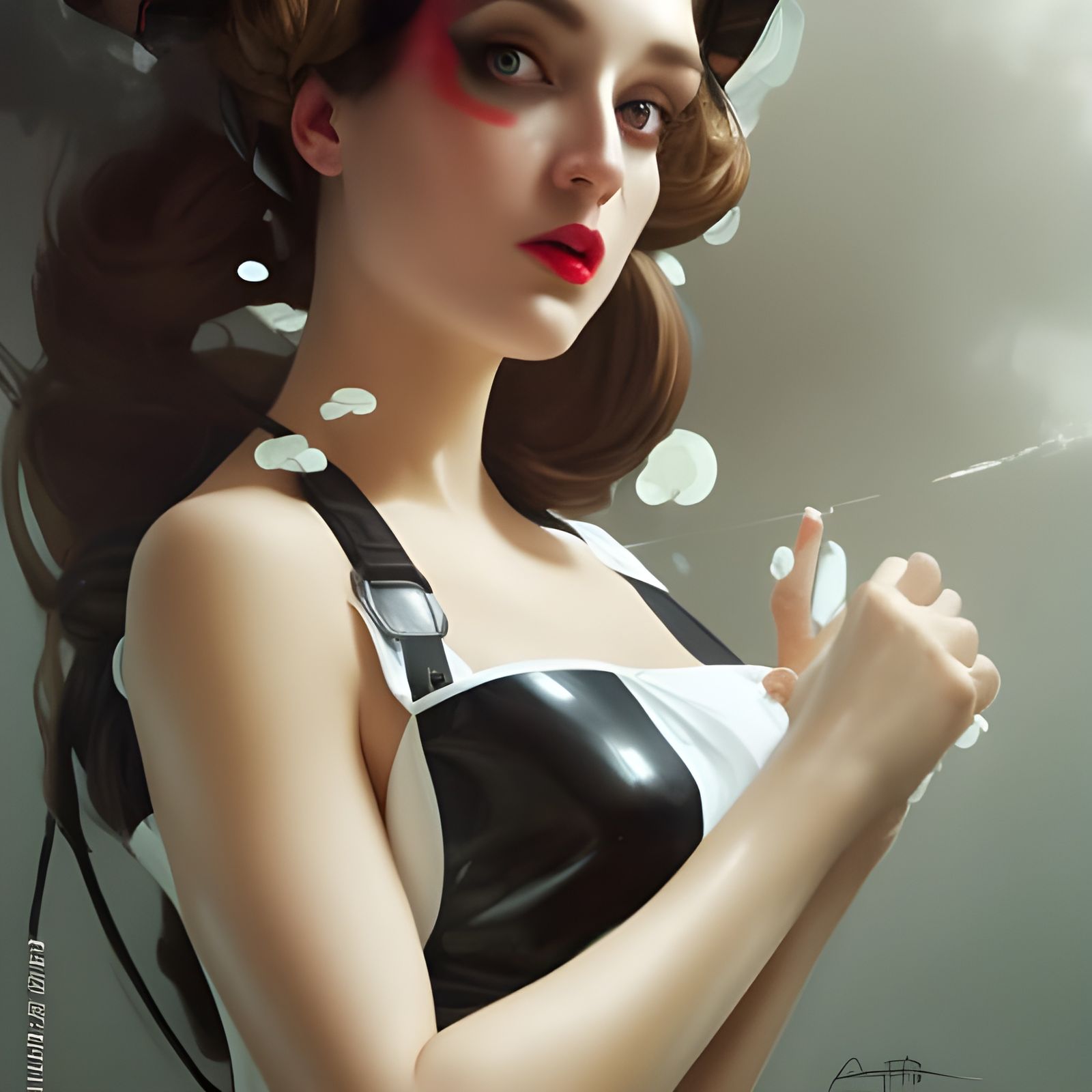 French Maid Portrait in Latex, Detailed Concept Art