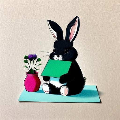 Whimsical Ink Drawing of a Vintage Rabbit Doll