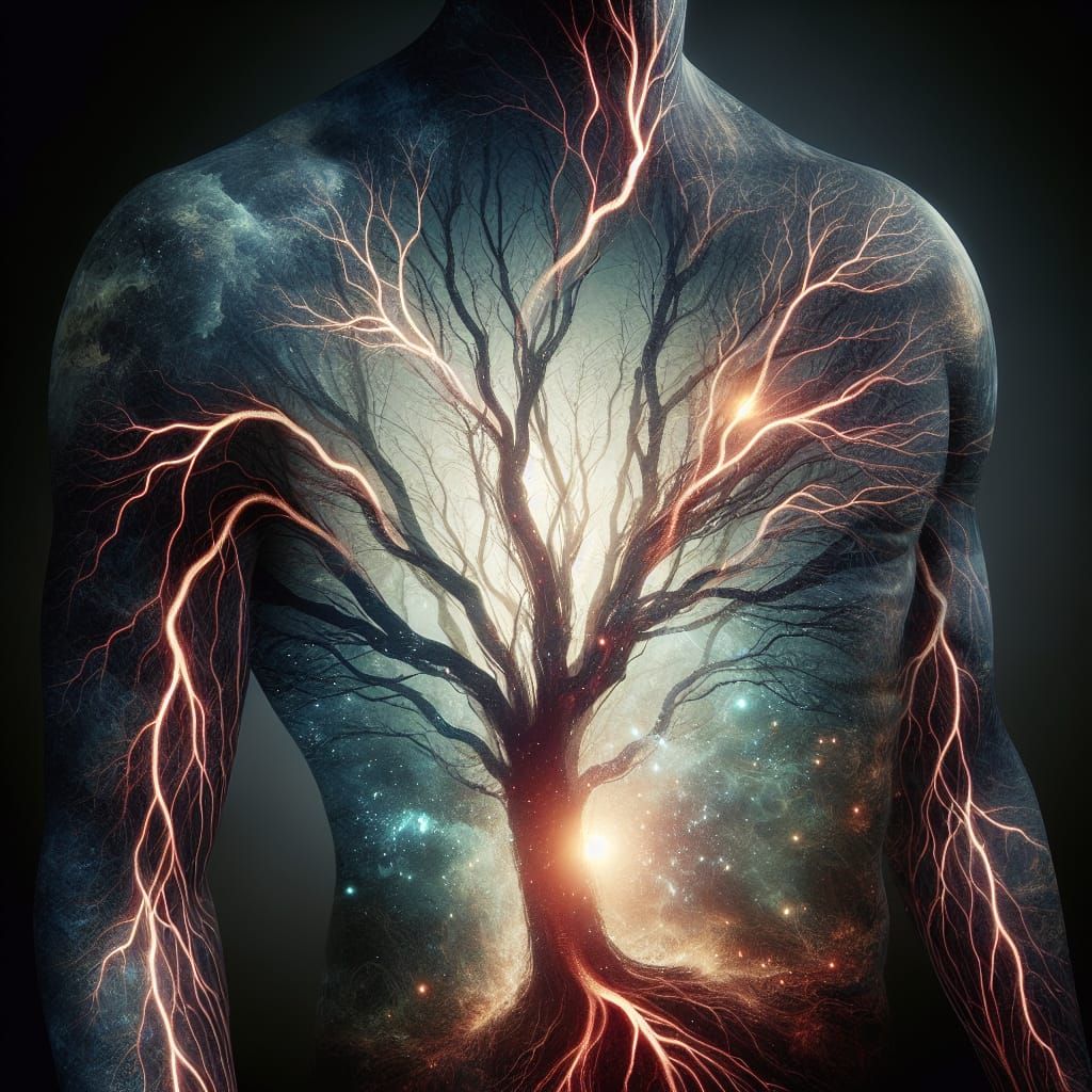 Tree and Veins Double Exposure: Fantasy Matte Painting