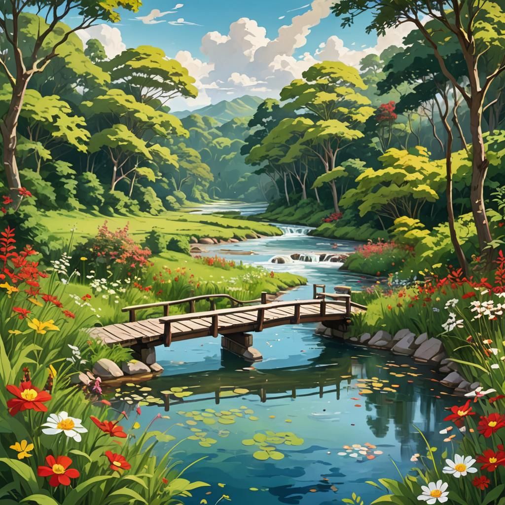 Tranquil Anime Landscape Painting in Romantic Style
