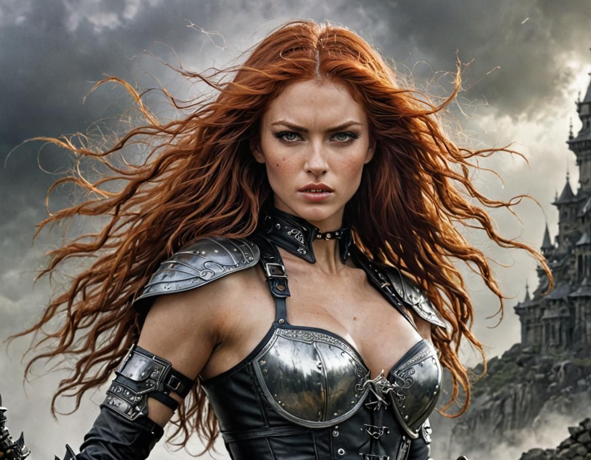 Redhead Warrior Princess Portrait in D&D Style