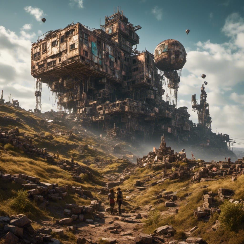 Children Play Among Cyberpunk Slums