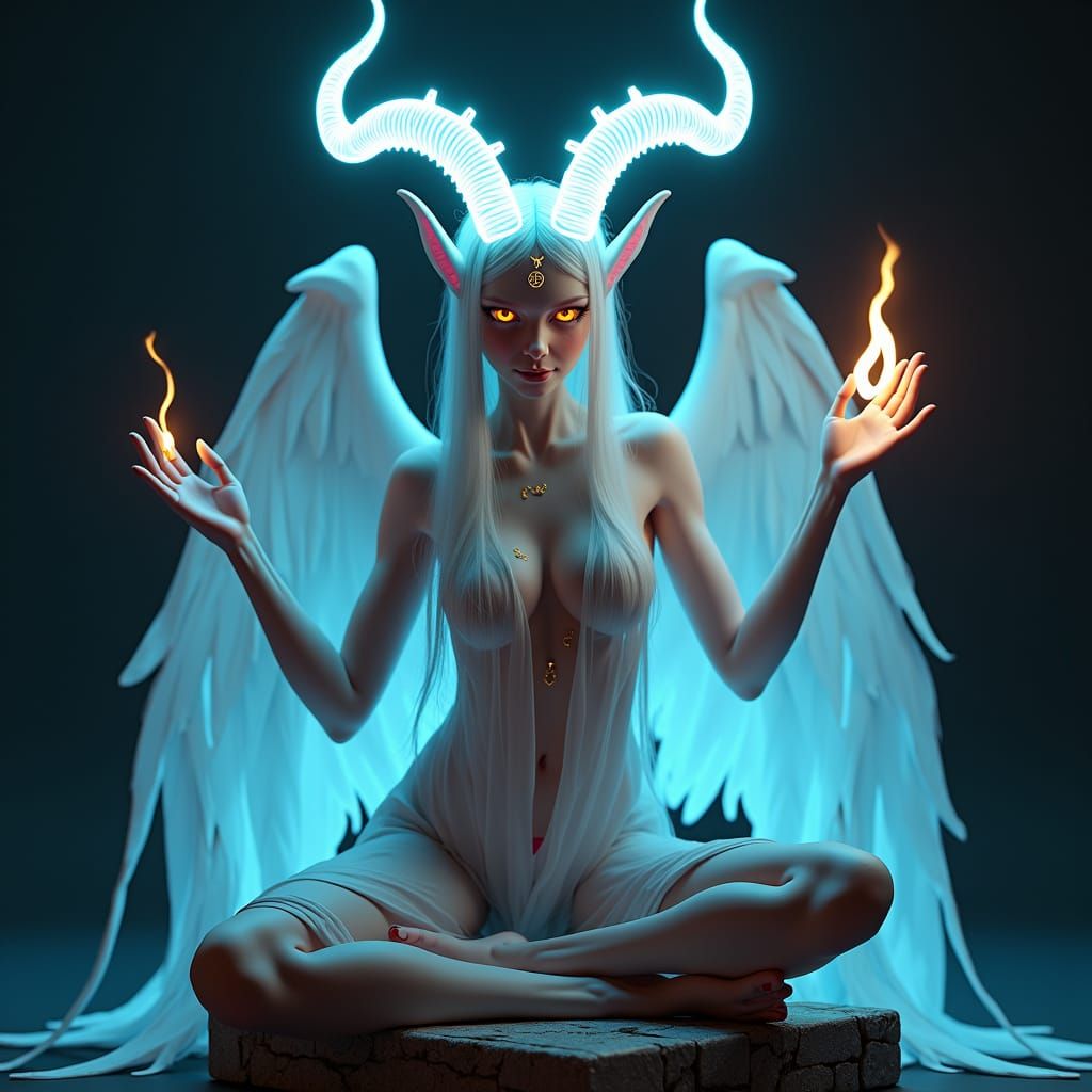 Androgynous Baphomet with Neon Flame Aura