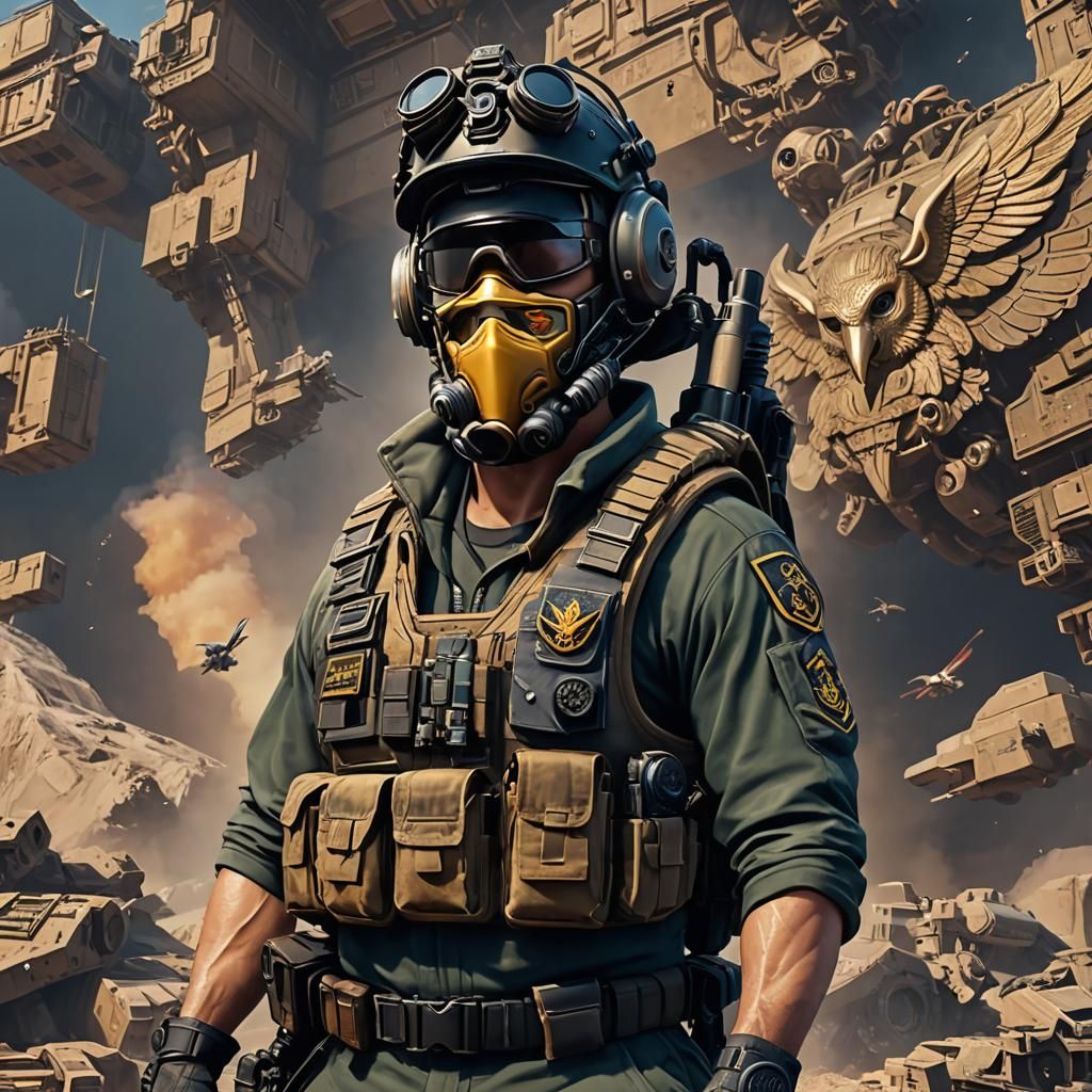 Navy Seabee with Falcon: Detailed Matte Painting