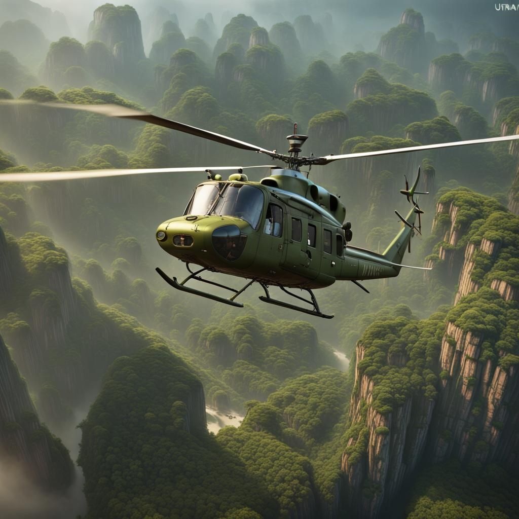 Shrek Piloting Huey Helicopter over Vietnam, Detailed Matte ...
