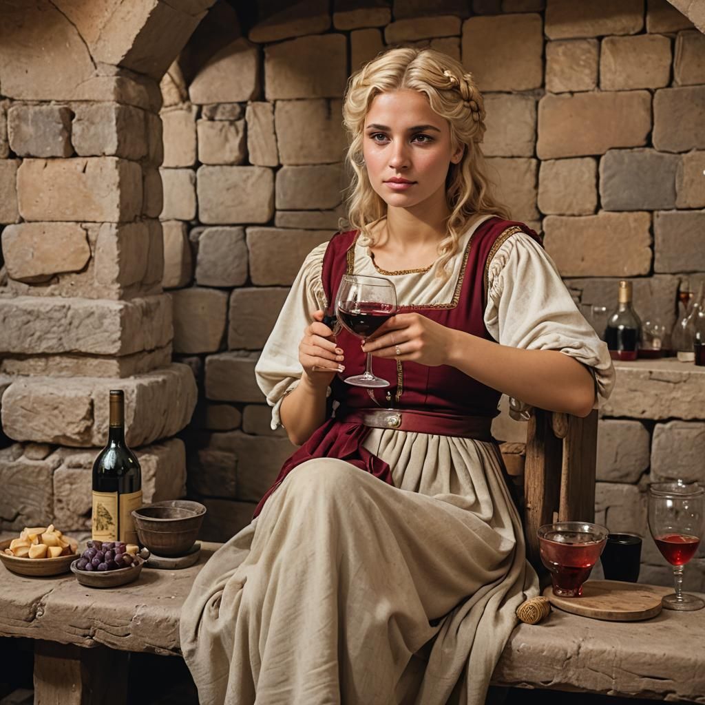 Girl in Roman Tavern Drinking Wine