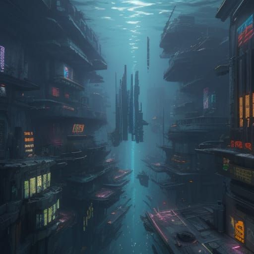 Cyberpunk Dystopian Underwater Metropolis