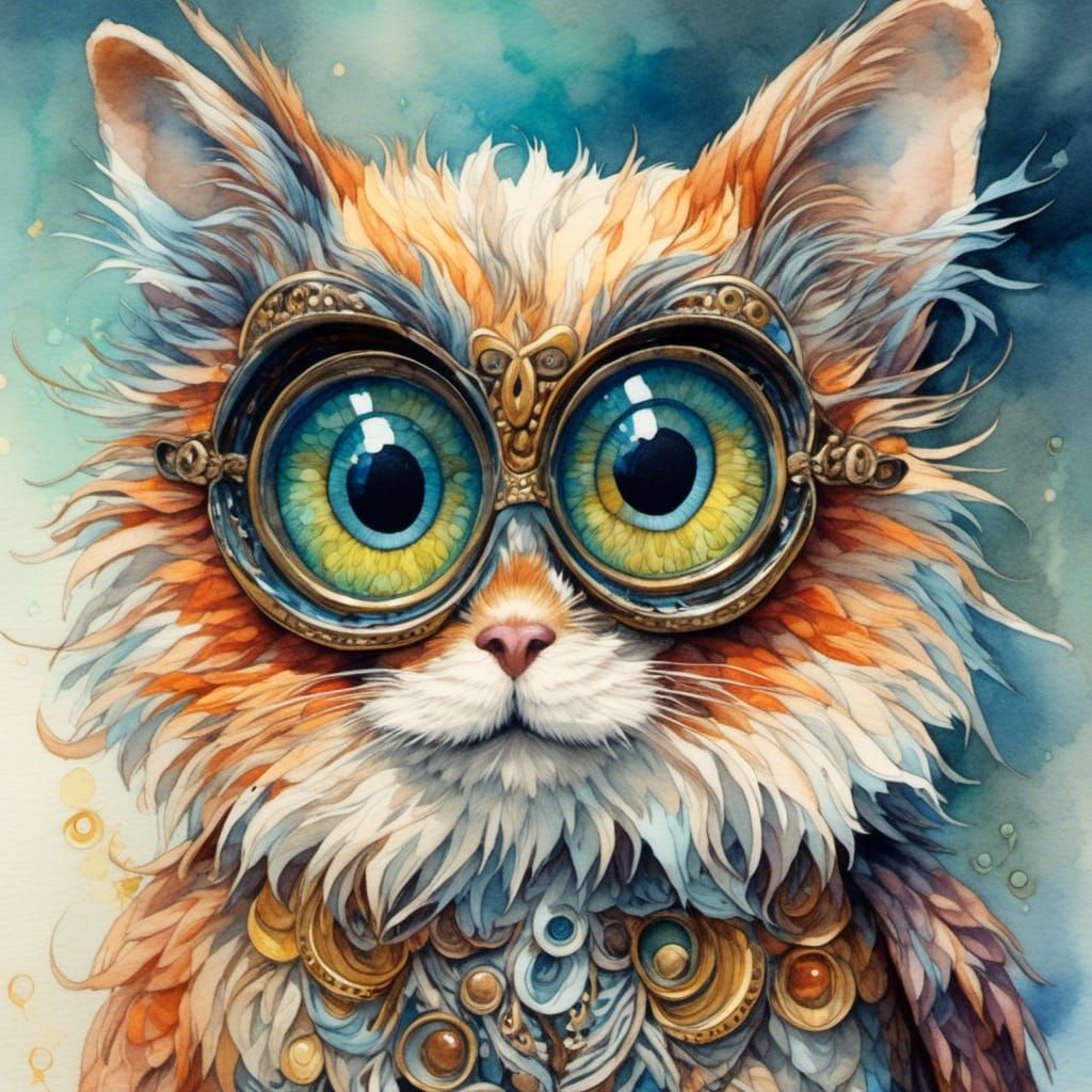 Cute Animal with Big Eyes in Watercolor Style