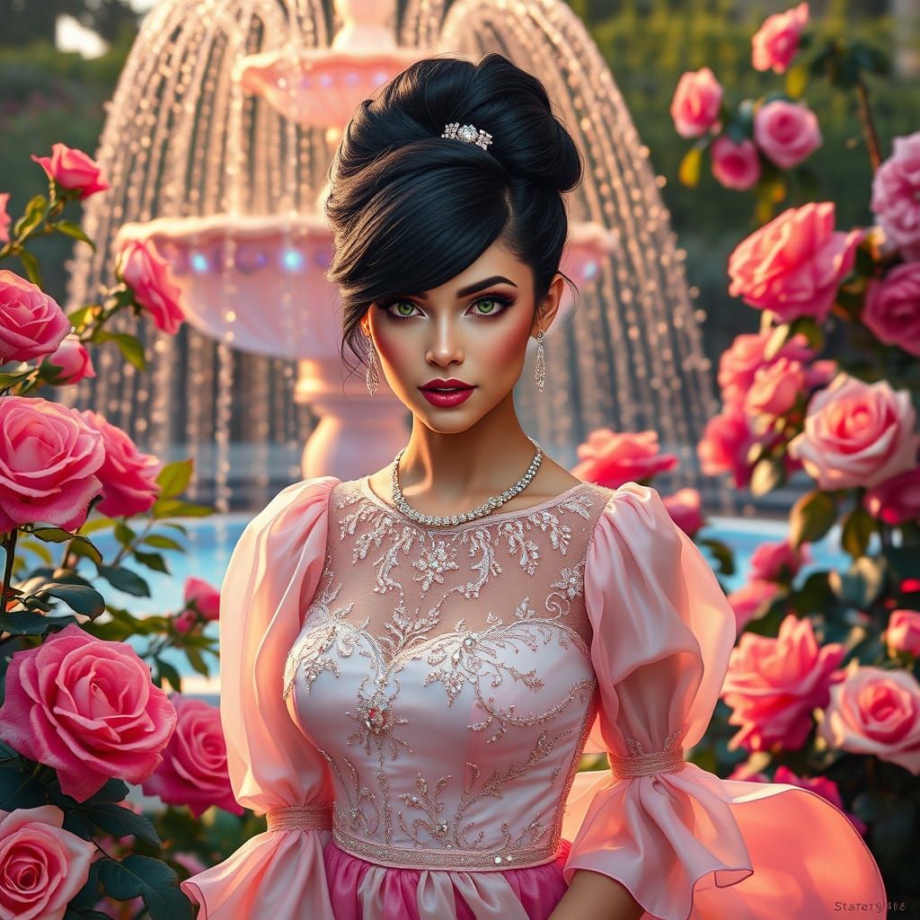 Elegant Woman in a Vibrant Garden Oil Painting