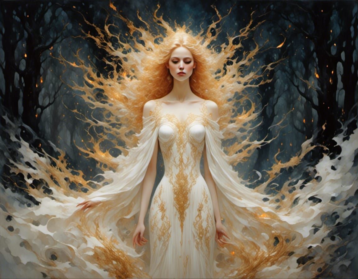 Ethereal Woman in Forest of Flames