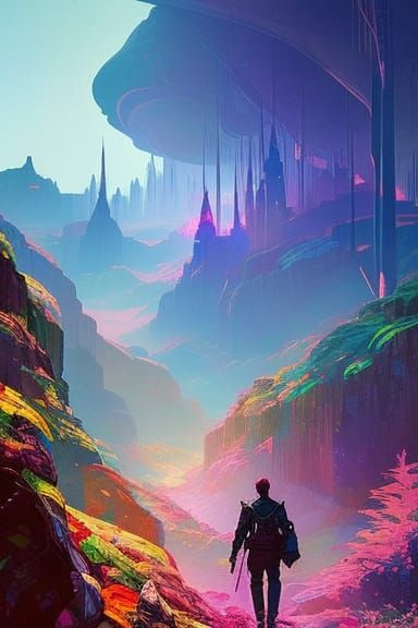 Man Wandering Through a Realm of Fantasy