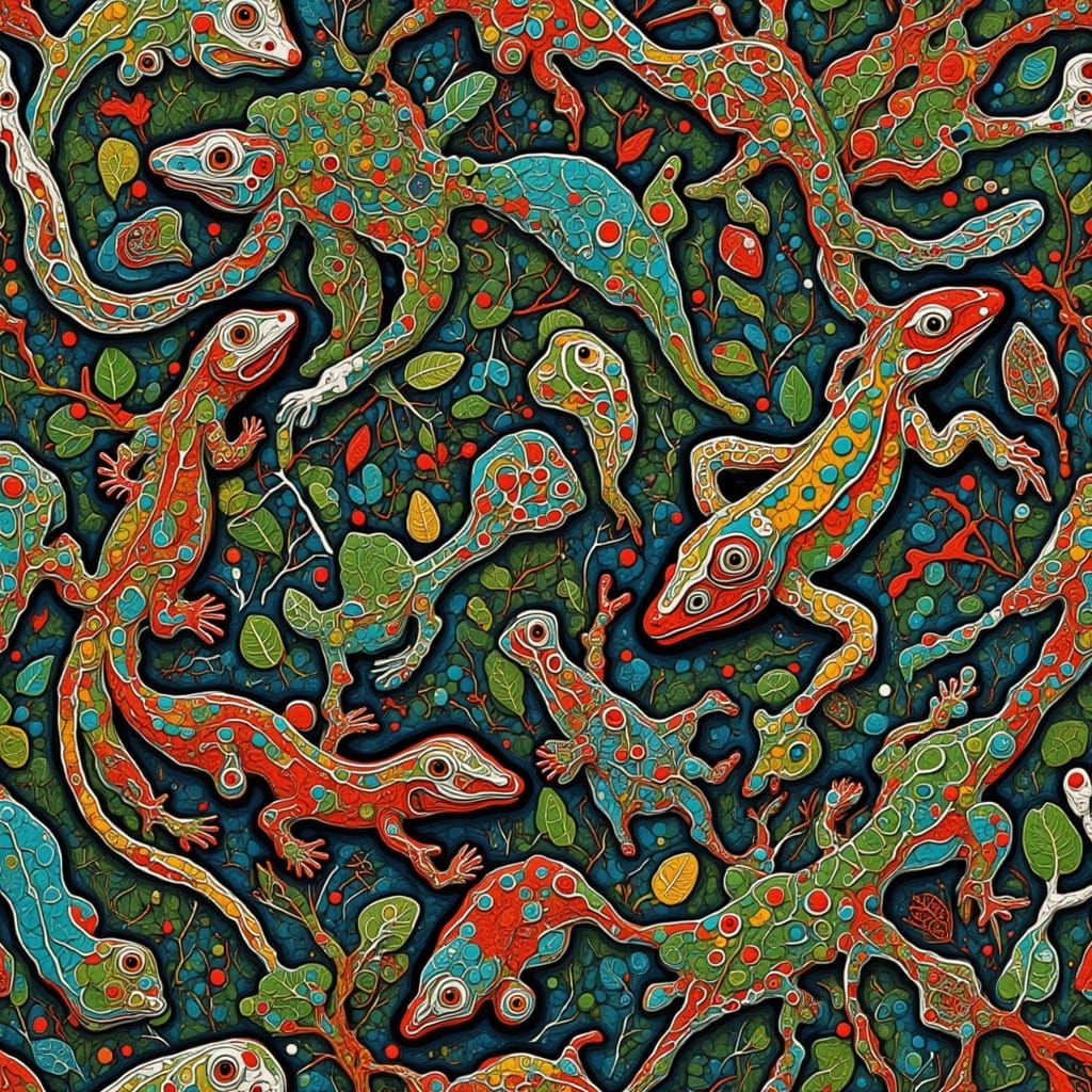 Lizards in a Colorful Jungle, Surrealist Art