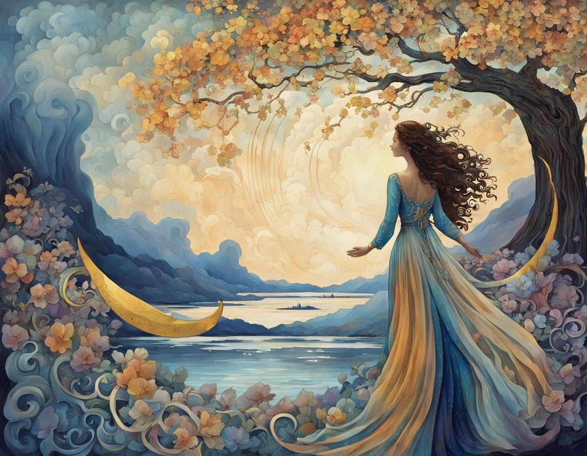 Dreamlike Goddess in Vibrant Watercolor