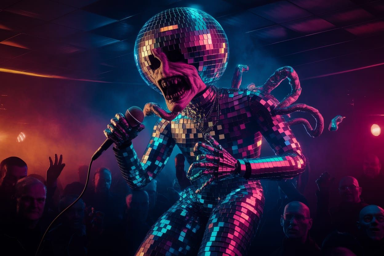 Creepy Cursed Disco with Mirrored Android Demon Dancer