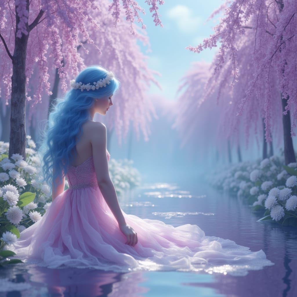 Fantasy Nymph by Serene Lake in Lilac Mist