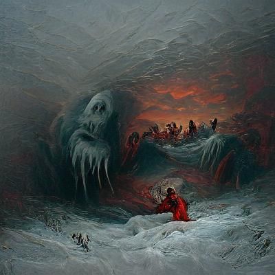 Frozen Hellscape in Engraving Style