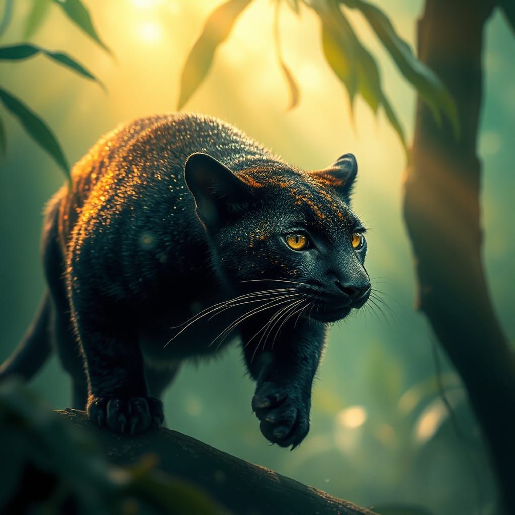Mystical Jaguarundi in Shimmering Rainforest