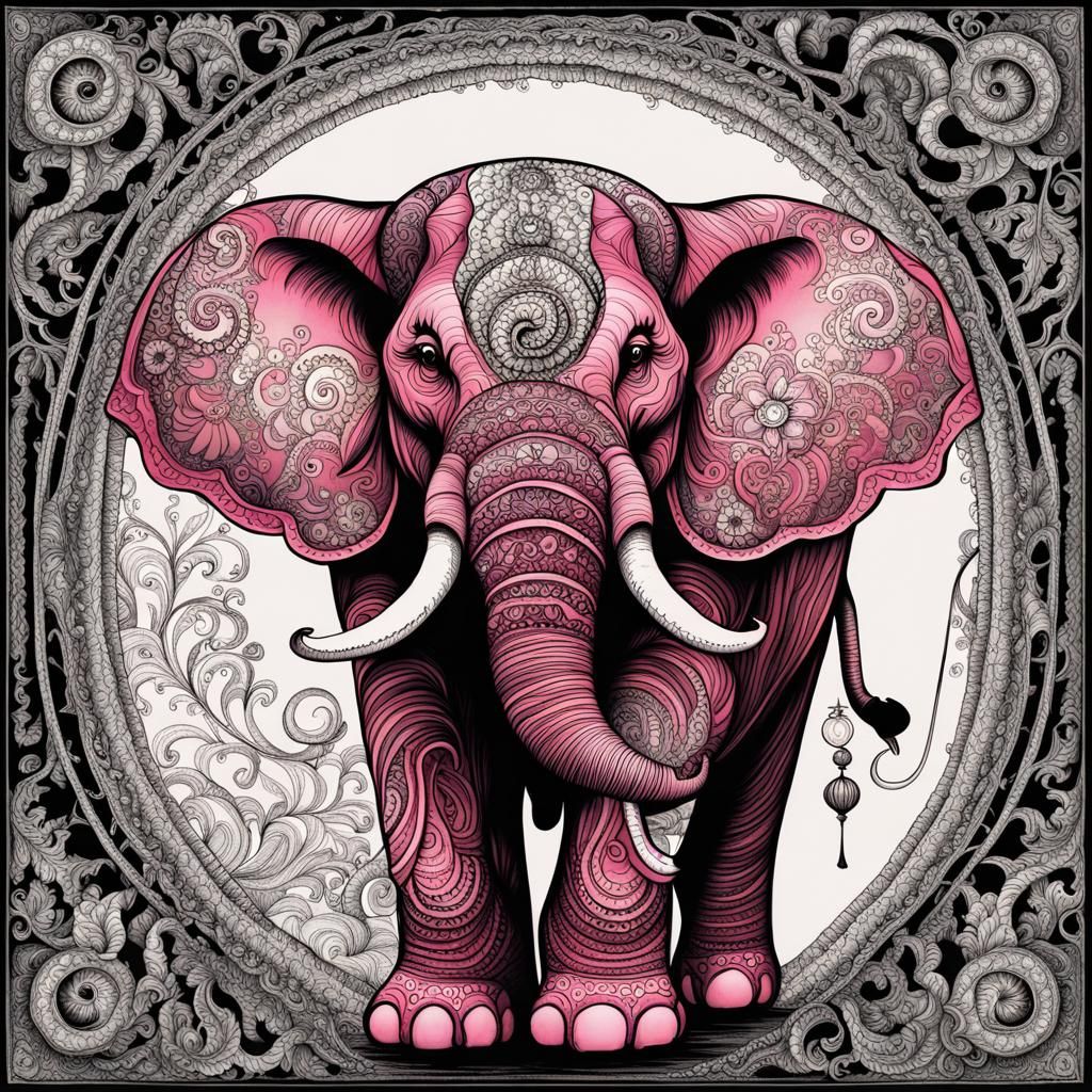 Pink Elephant and Mouse in Baroque Circus