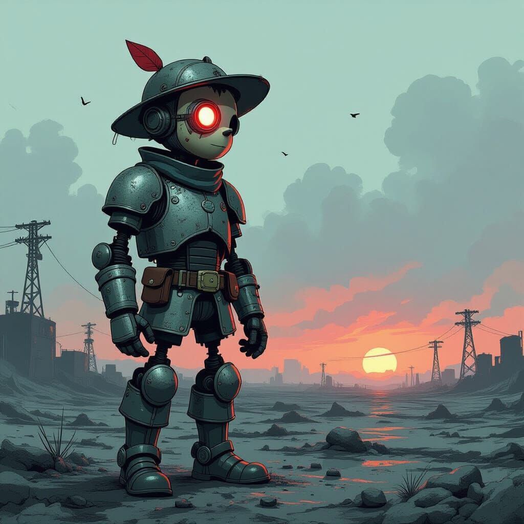 Steampunk Pinocchio in Wasteland, Gritty Comic Style